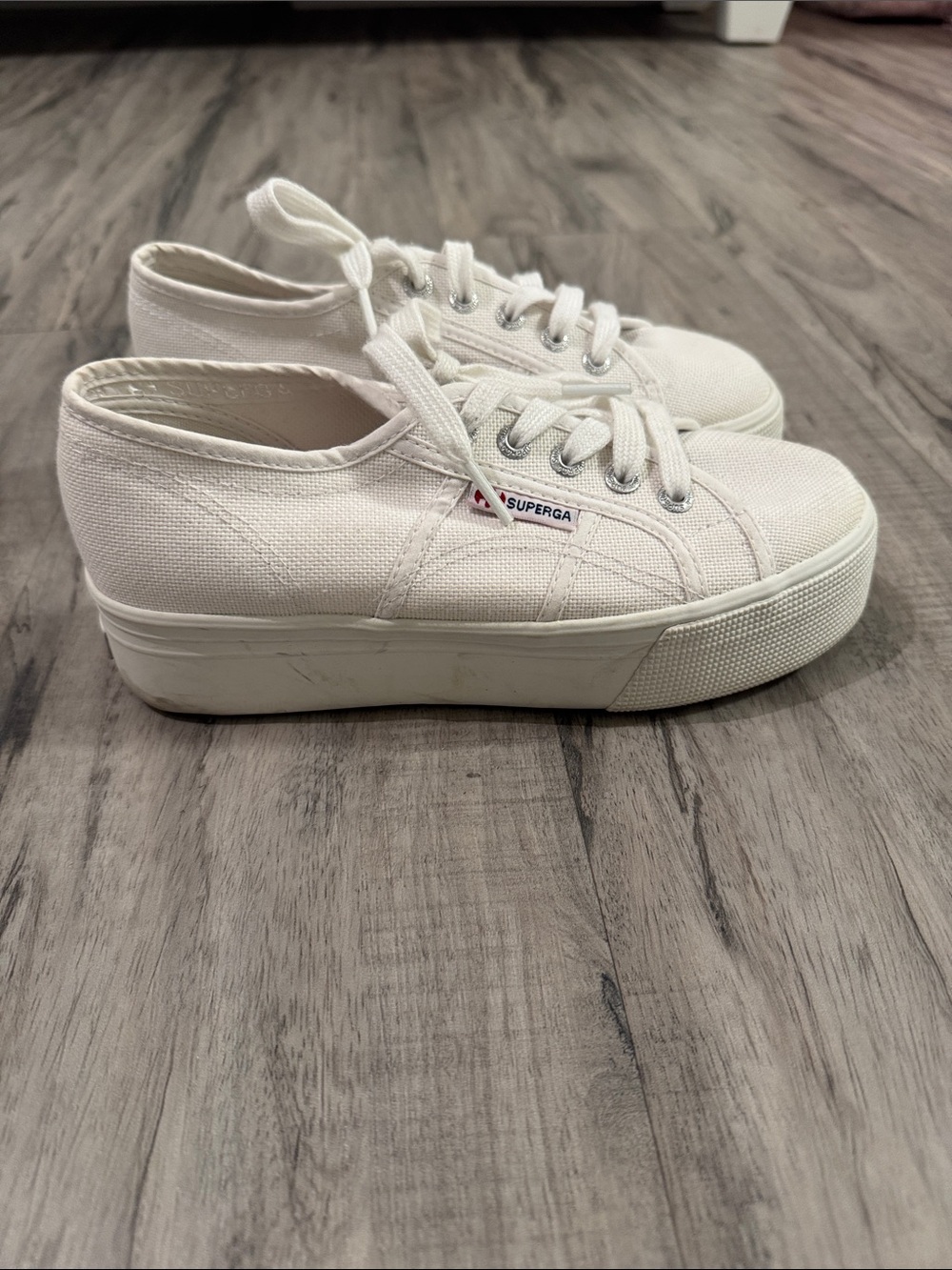 Superga White Canvas Platform Sneakers for Women
